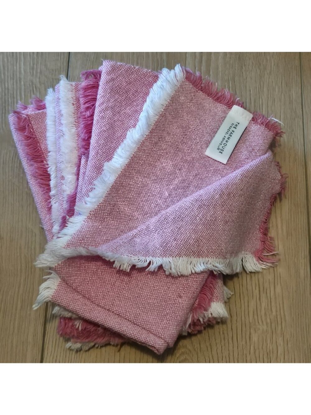 Farmhouse Rachel Ashwell Set 6 Pink 18 X 18 Fring Edge Cotton Cloth Napkins